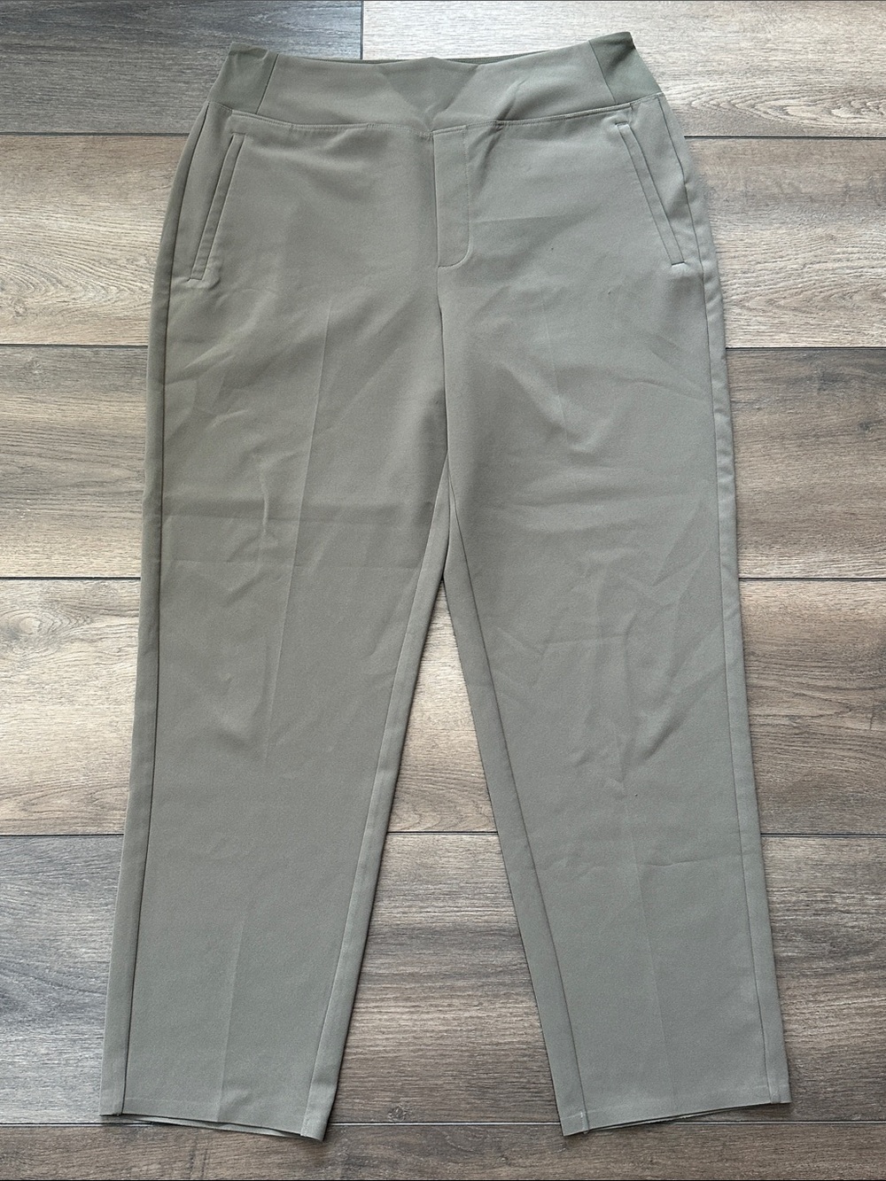 Athleta Taupe Straight-Leg Stretch Trousers